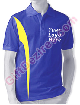 Designer Royal Blue and Yellow Color Mens Logo T Shirts